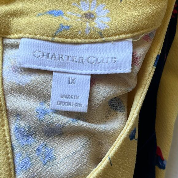 Charter Club Yellow / Navy Blue Floral Halter Tank Top Size 1X - Picture 3 of 13
